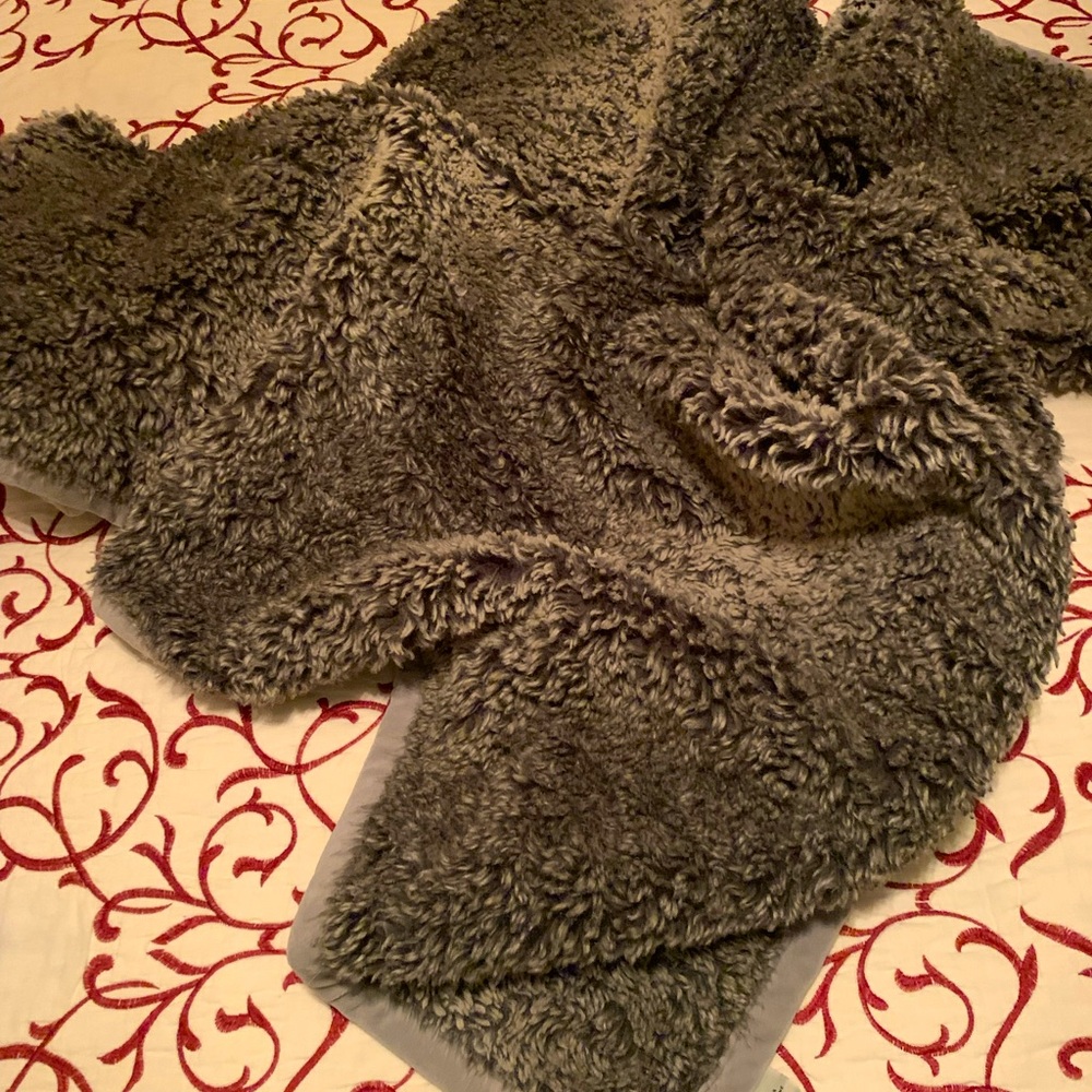 Gray Pottery Barn Faux Fur Blanket